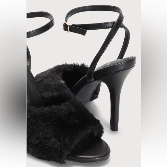 Reluca Black Faux Fur Ankle Strap High Heel Sandals - Picture 4 of 5